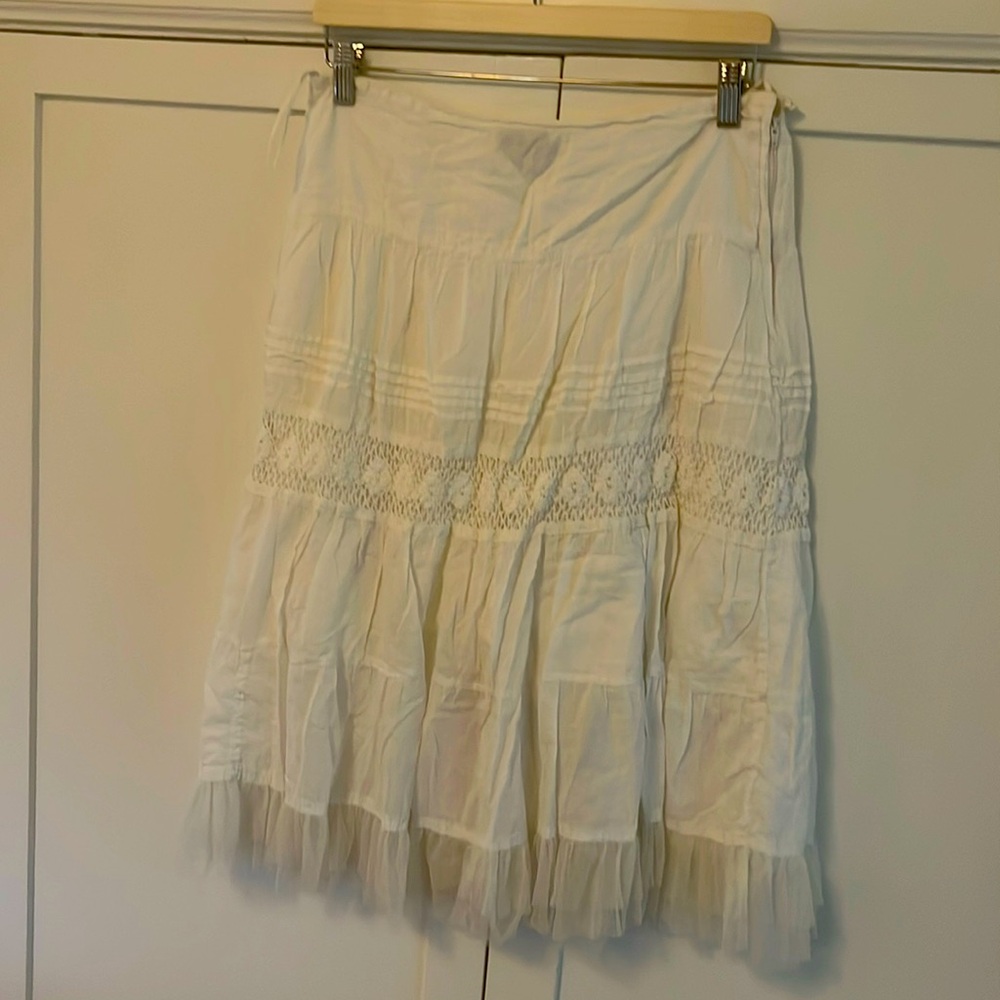 blue plate white decorated skirt